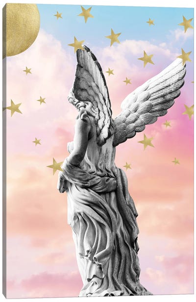 Pastel Marble Angel Starry Sky Moon Dream I Canvas Art Print - Regal Revival