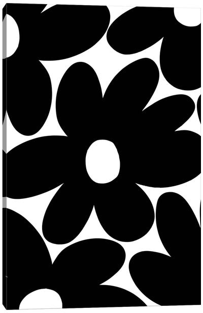 Retro Daisy Flowers In Black White I Canvas Art Print - Black & White Minimalist Décor