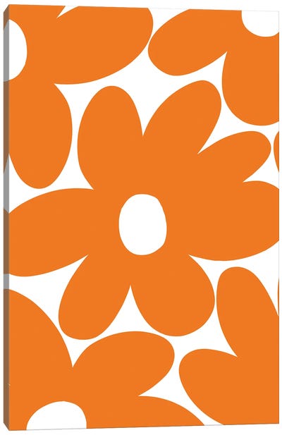 Retro Daisy Flowers In Orange I Canvas Art Print - Anita's & Bella's Art