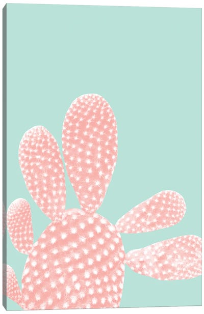 Apricot Blush Cactus On Mint Summer Dream I Canvas Art Print - Anita's & Bella's Art