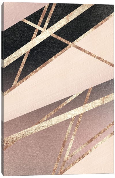 Rose Gold Blush Black Geometric Stripe Glam I Canvas Art Print - Anita's & Bella's Art