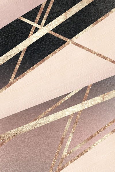 Linear Abstract: Rose Gold Blush Black Geometric Stripe Glam I by Anita's & Bella's Art