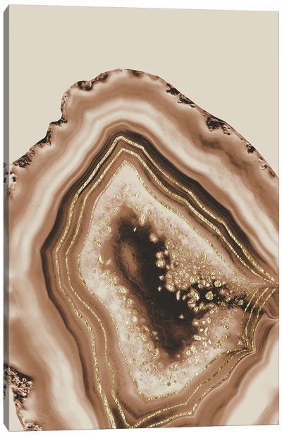 Soft Brown Agate Gold Foil Glam I Canvas Art Print - Agate, Geode & Mineral Art