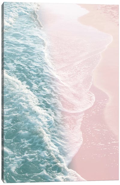 Soft Teal Blush Ocean Dream Waves I Mirrored Canvas Art Print - Water Art