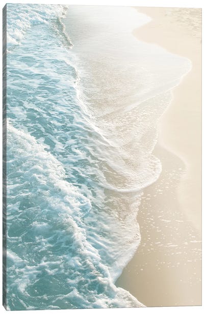 Soft Teal Gold Ocean Dream Waves I Mirrored Canvas Art Print - Large Coastal Art