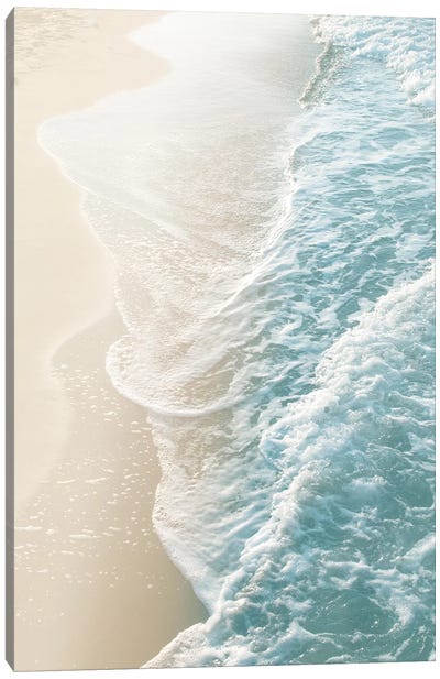 Soft Teal Gold Ocean Dream Waves I Canvas Art Print - Sandy Beach Art