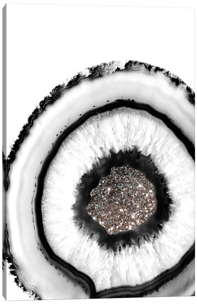 White Agate With Silver Glitter Glam I Canvas Art Print - Agate, Geode & Mineral Art