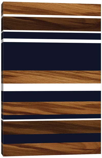 Wood Navy Blue White Stripes I Canvas Art Print - Stripe Patterns