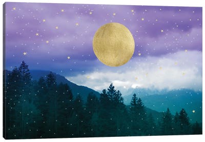 Dreamy Purple Teal Night Mountain Landscape I Canvas Art Print - Lakehouse Décor