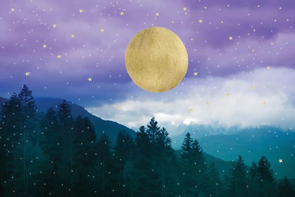 Lakehouse Décor: Dreamy Purple Teal Night Mountain Landscape I by Anita's & Bella's Art