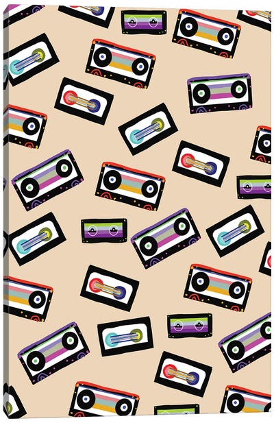 Retro Rainbow Cassette Tapes I Canvas Art Print - '70s Music