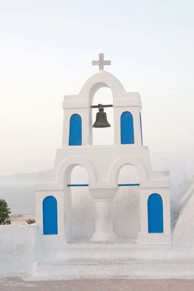 Famous Places Of Worship: White Blue Bell Tower In Oia Santorini I by Anita's & Bella's Art
