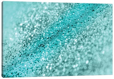 Aqua Ocean Bokeh Glitter Canvas Art Print - Glam Bedroom Art