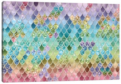 Summer Mermaid Glitter Scales (Faux Glitter) Canvas Art Print - Mermaid Art