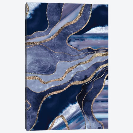 Blue Marble Agate Gold Glitter Glam I Canvas Print #ABM43} by Anita's & Bella's Art Canvas Print