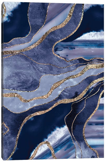 Blue Marble Agate Gold Glitter Glam I Canvas Art Print - Anita's & Bella's Art