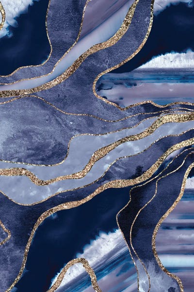 Agates, Geodes & Minerals: Blue Marble Agate Gold Glitter Glam I by Anita's & Bella's Art