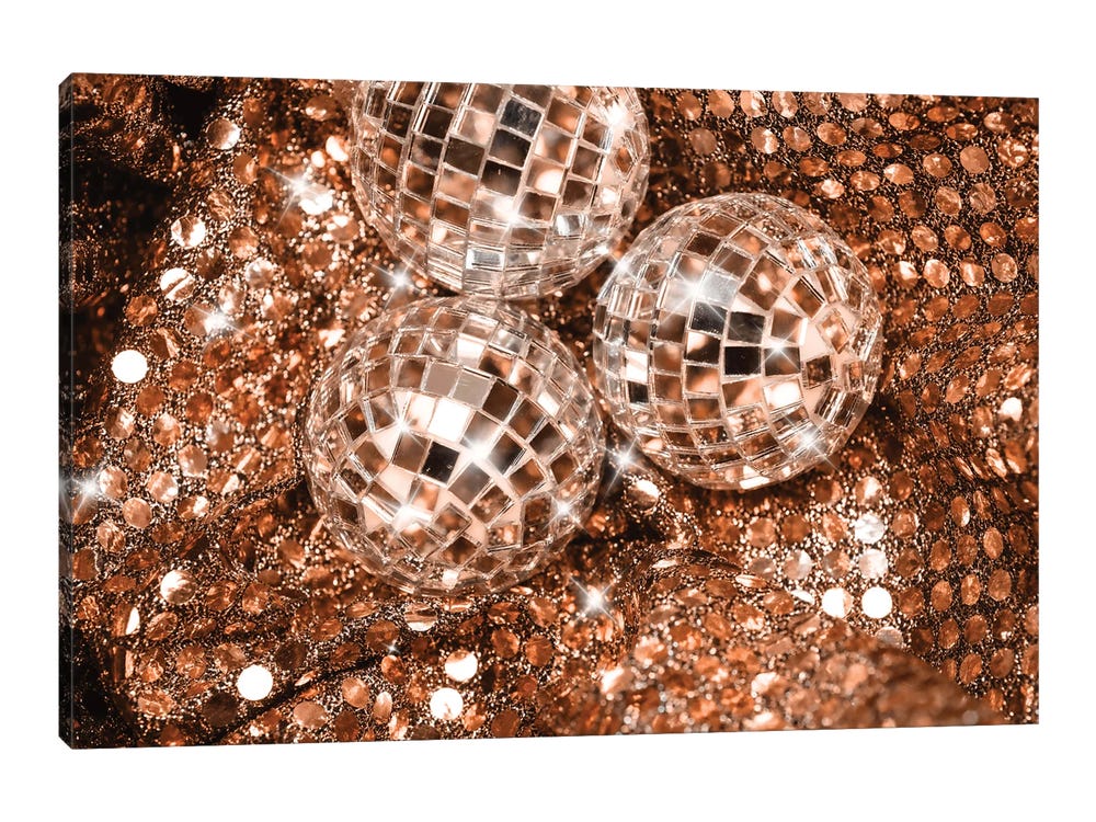 Framed Canvas Art (Gold Floating Frame) - Disco Balls Glam XIII by Anita's & Bella's Art ( Decorative Elements art) - 26x40 in