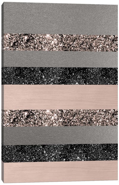 Blush Glitter Glam Stripes I Canvas Art Print - Stripe Patterns