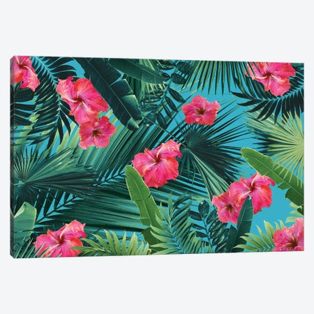 Tropical Hibiscus Flower Jungle Pattern I Canvas Print #ABM537} by Anita's & Bella's Art Canvas Art