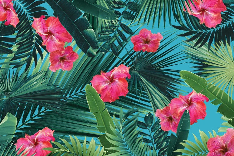 Tropical Hibiscus Flower Jungle Pattern I by Anita's & Bella's Art wall art