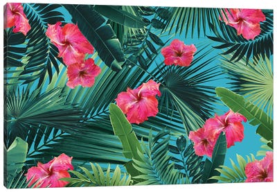 Tropical Hibiscus Flower Jungle Pattern I Canvas Art Print - Hibiscus Art