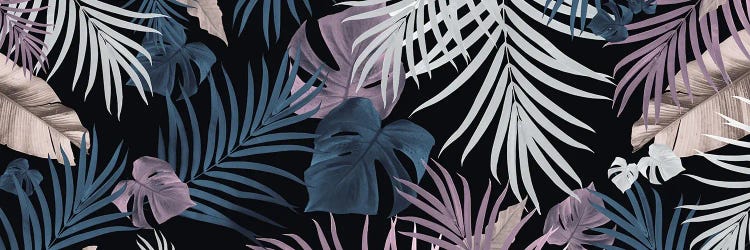 Tropical Jungle Night Leaves Pattern VII