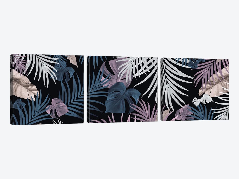 Tropical Jungle Night Leaves Pattern VII by Anita's & Bella's Art 3-piece Canvas Art