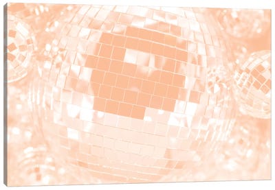 Peachy Retro Disco Ball Glam I Canvas Art Print - Pantone 2024 Peach Fuzz
