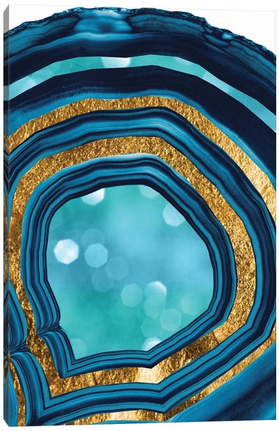 Agate Aqua Blue Gold I Canvas Art Print - Agate, Geode & Mineral Art