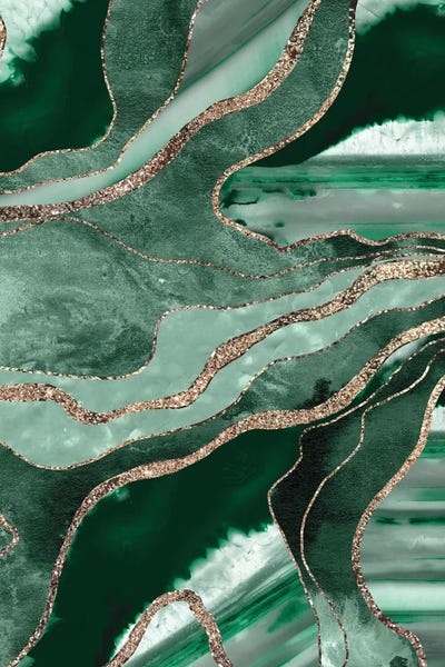 Agates, Geodes & Minerals: Emerald Green Marble Agate Gold Glitter Glam I by Anita's & Bella's Art