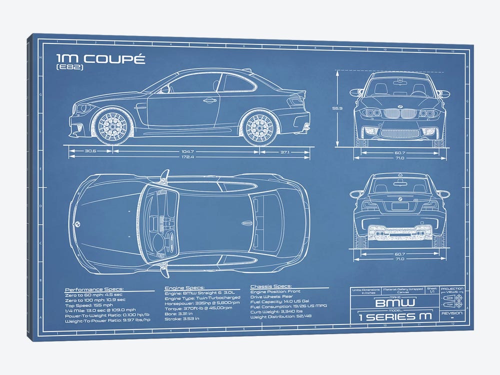 BMW 1M Coupe (F82) | Blueprint by Action Blueprints 1-piece Canvas Art