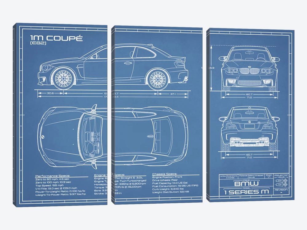 BMW 1M Coupe (F82) | Blueprint by Action Blueprints 3-piece Canvas Art