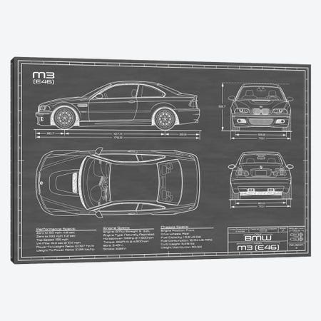 BMW M2 (E46) Black Canvas Print #ABP11} by Action Blueprints Art Print