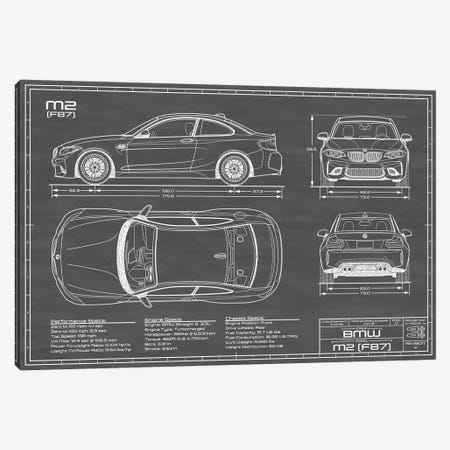 BMW M2 (F87) Black Canvas Print #ABP13} by Action Blueprints Canvas Print