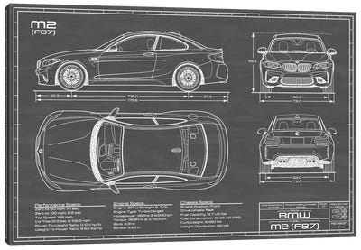 BMW M2 (F87) Black Canvas Art Print - Automobile Blueprints