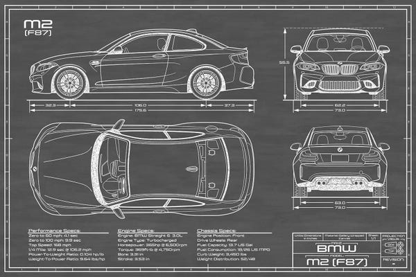 Automobile Blueprints: BMW M2 (F87) Black by Action Blueprints