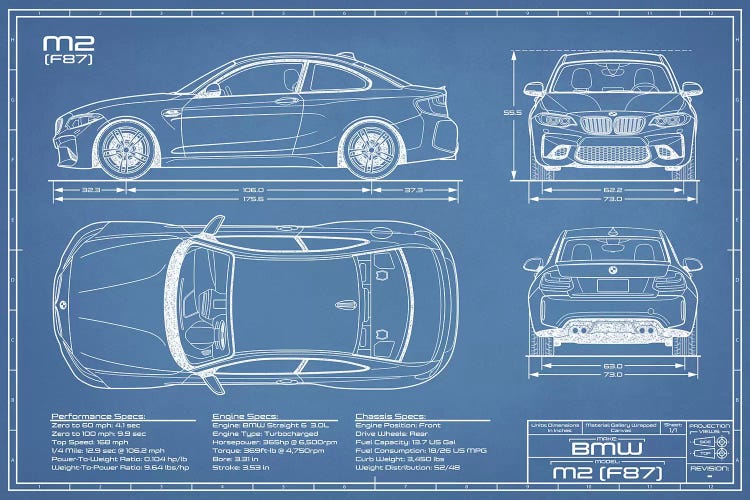 BMW M2 (F87) Blueprint by Action Blueprints wall art