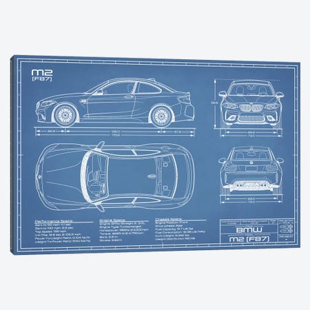 BMW M2 (F87) Blueprint Canvas Print #ABP14} by Action Blueprints Canvas Artwork
