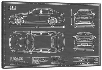 BMW M3 (E90) Black Canvas Art Print - Cars By Brand