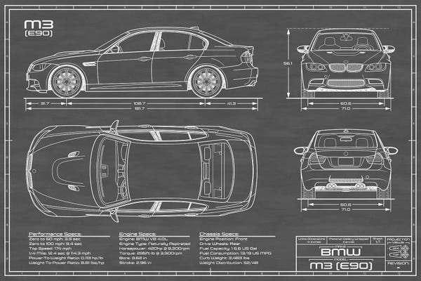 Automobile Blueprints: BMW M3 (E90) Black by Action Blueprints