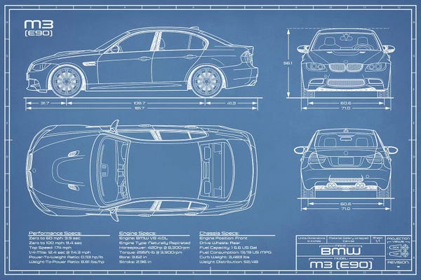 Automobile Blueprints: BMW M3 (E90) Blueprint by Action Blueprints