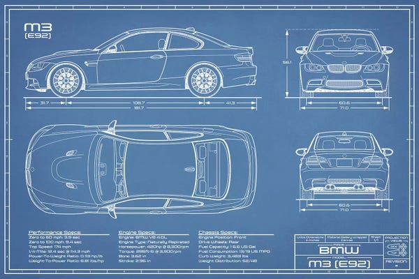 Automobile Blueprints: BMW M3 (E92) Blueprint by Action Blueprints