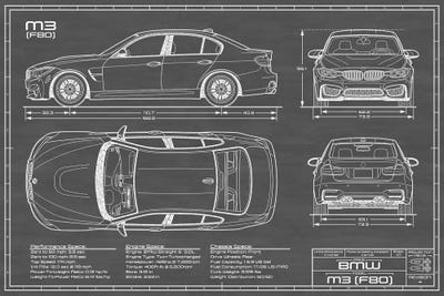 BMW M3 (F80) Black by Action Blueprints framed wall art