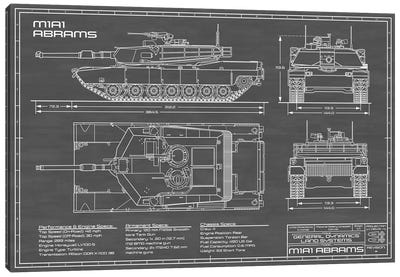 1980 M1A1 Abrams Battle Tank | Black Canvas Art Print - Action Blueprints
