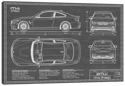 BMW M4 (F82) Black Canvas Art Print - Blueprints & Patent Sketches