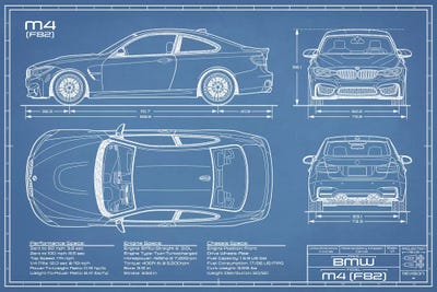 BMW M4 (F82) Blueprint by Action Blueprints framed wall art