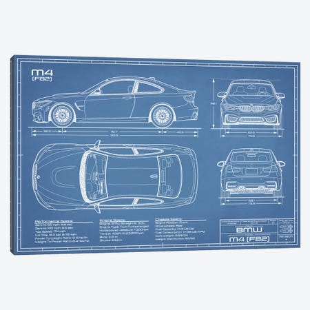 BMW M4 (F82) Blueprint Canvas Print #ABP22} by Action Blueprints Canvas Art