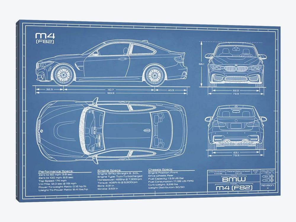 BMW M4 (F82) Blueprint by Action Blueprints 1-piece Art Print