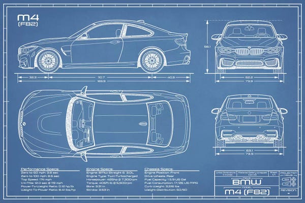 Automobile Blueprints: BMW M4 (F82) Blueprint by Action Blueprints